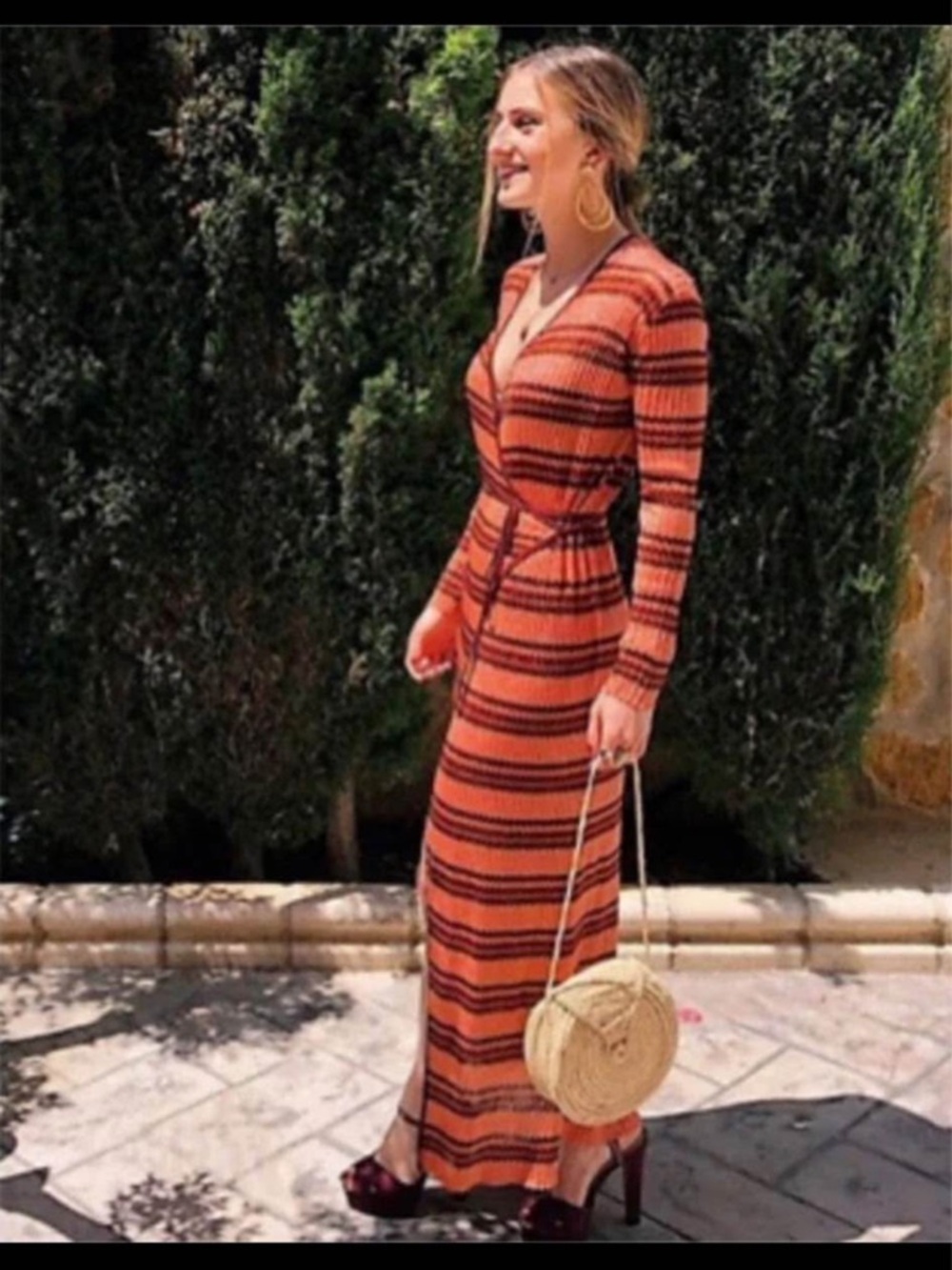 Zara Women's Metallic Striped Knit Dress Size Small Women's Orange And Red Dress